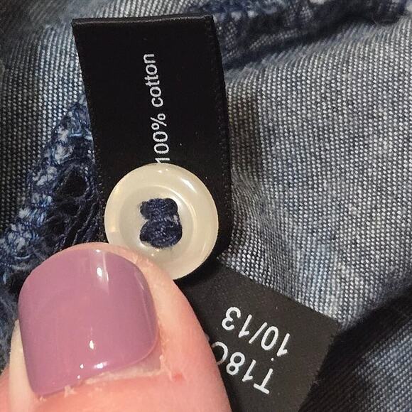 The Limited Blue Chambray Sailboat Button-Up Shirt, Size Small - Picture 7 of 7